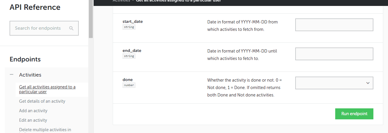 Pipedrive endpoint