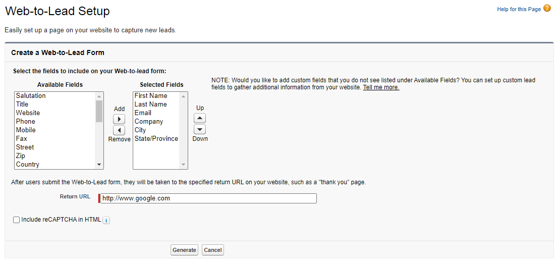 Include reCAPTCHA Key Pair