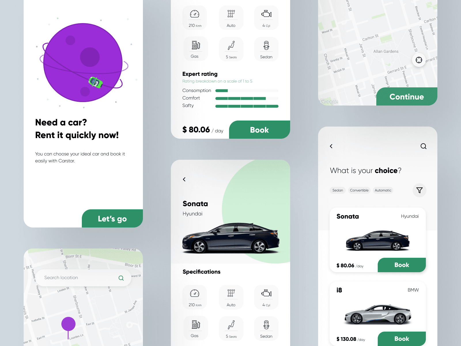 car rental app features