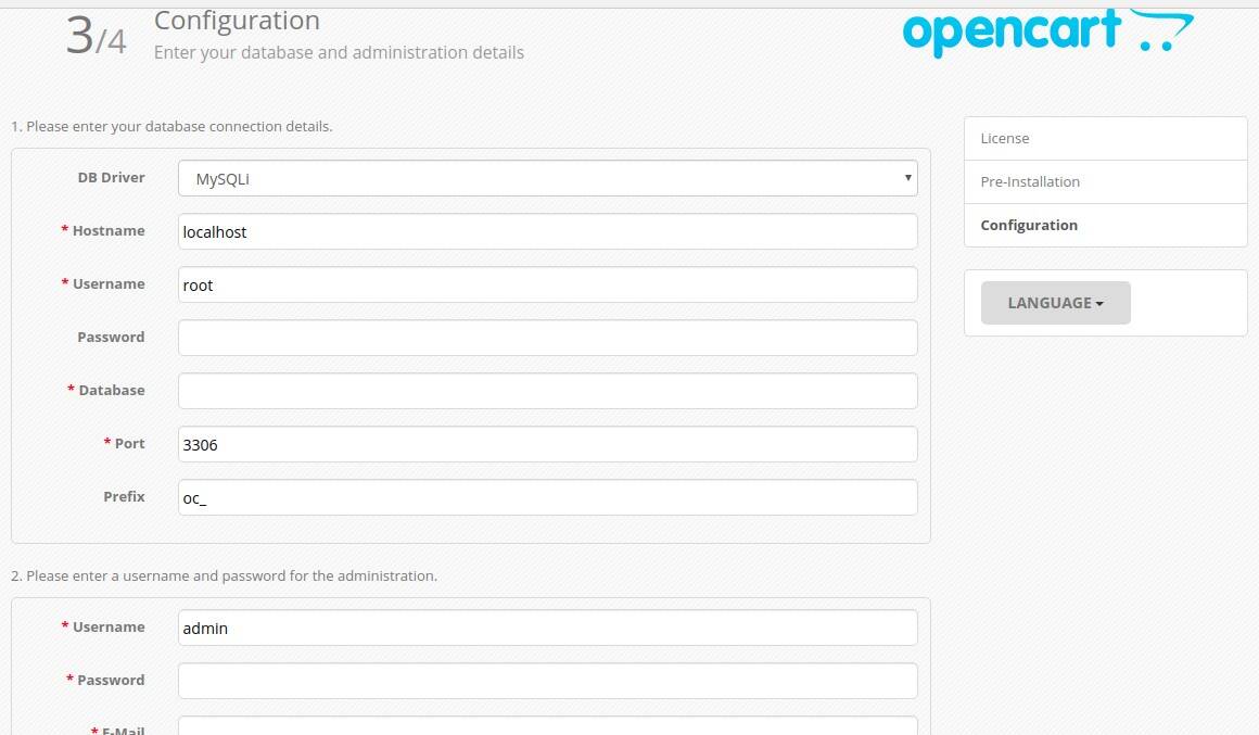 database configuration in opencart