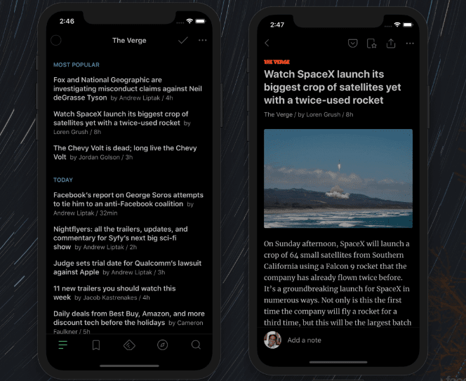 night mode in news app