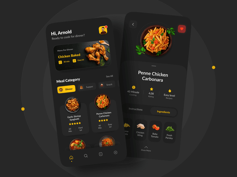 dark mode in food recipe app