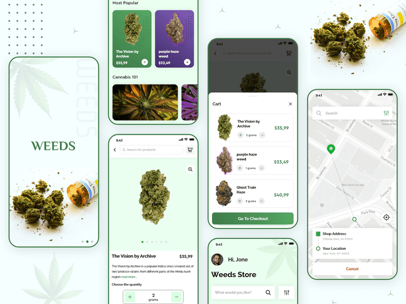 ui of cannabis delivery app