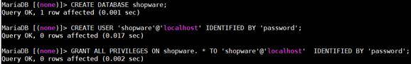 create a database and user