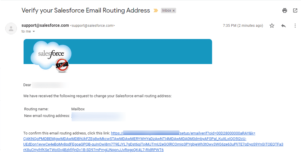 mail on your mailbox sent for verification purpose