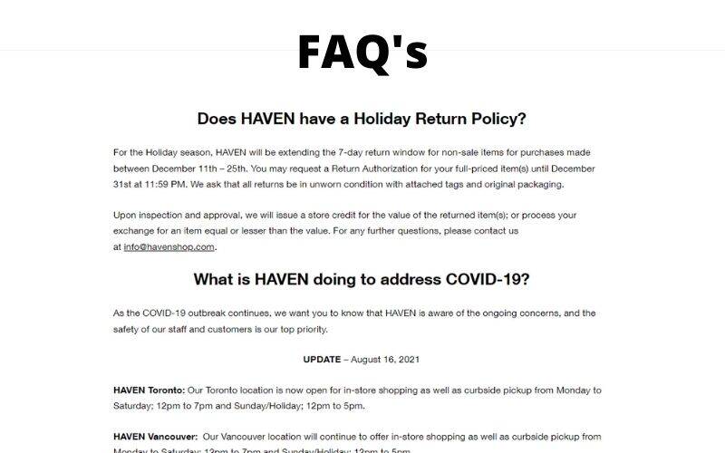 Haven FAQ Page