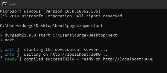 app output of npm start