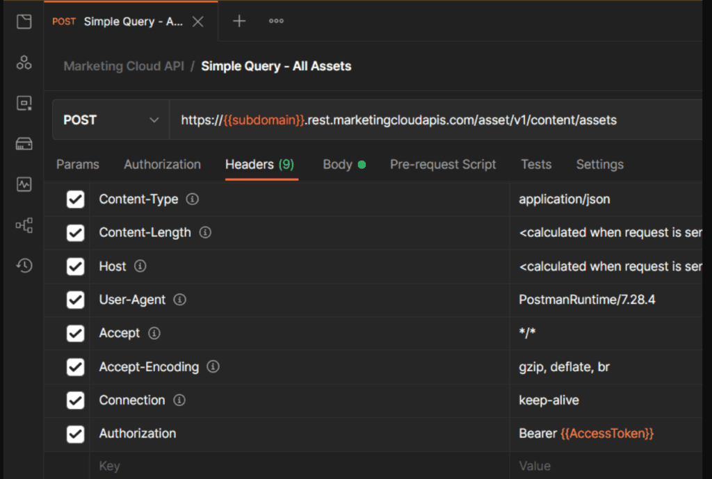 run the Marketing Cloud API using Postman.