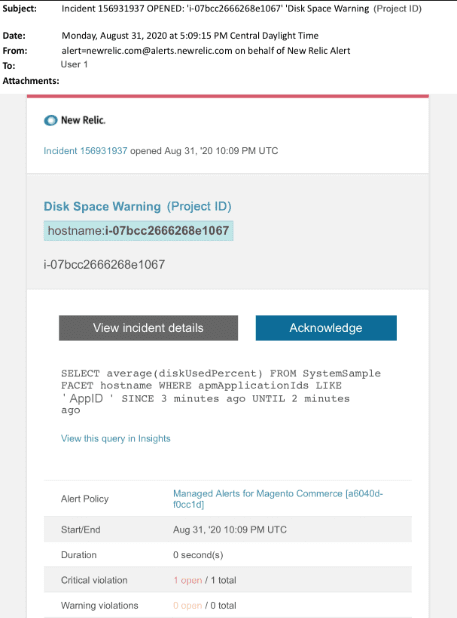 Apdex warning alert