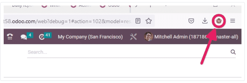 Activate developers mode of odoo 17 Through the Browser Extension