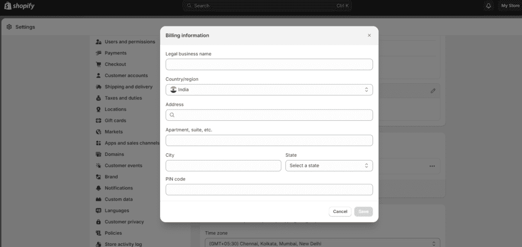 Add your billing information
