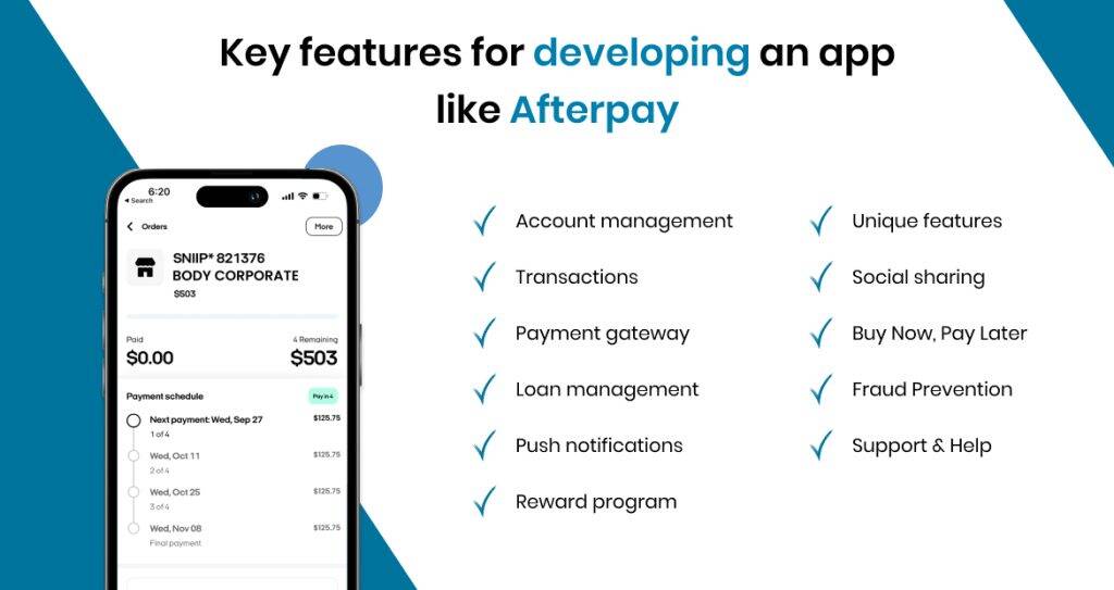 Key features for developing an app like Afterpay