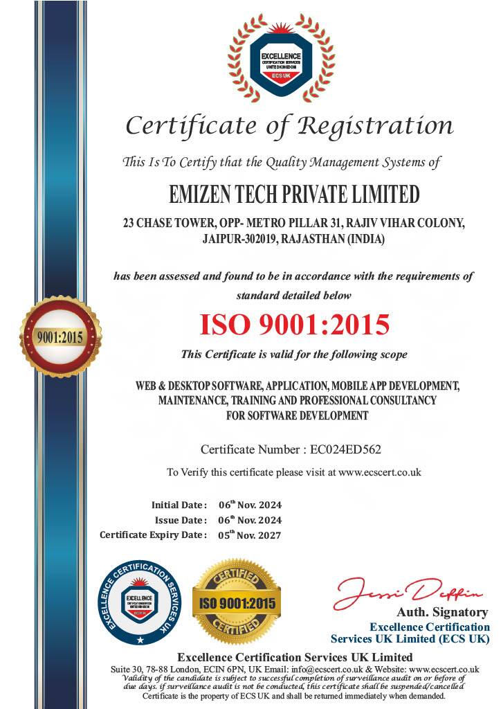 Emizentech Is Now ISO 9001:2015 Certified