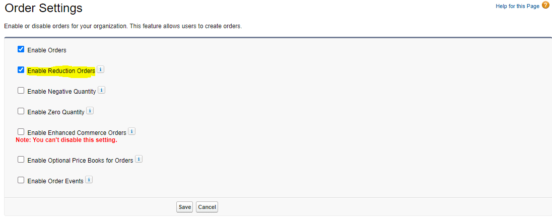 order settings