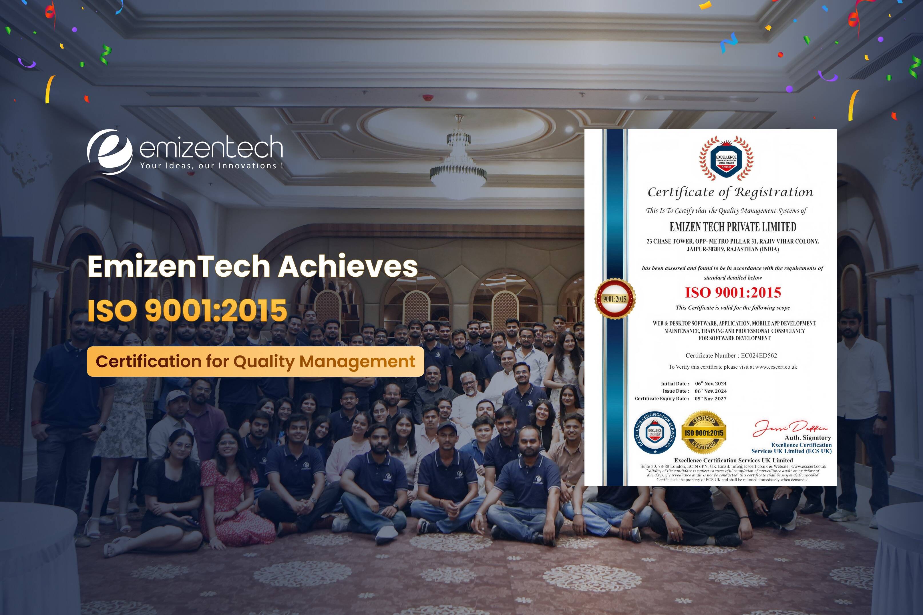 Emizentech Is Now ISO 9001:2015 Certified