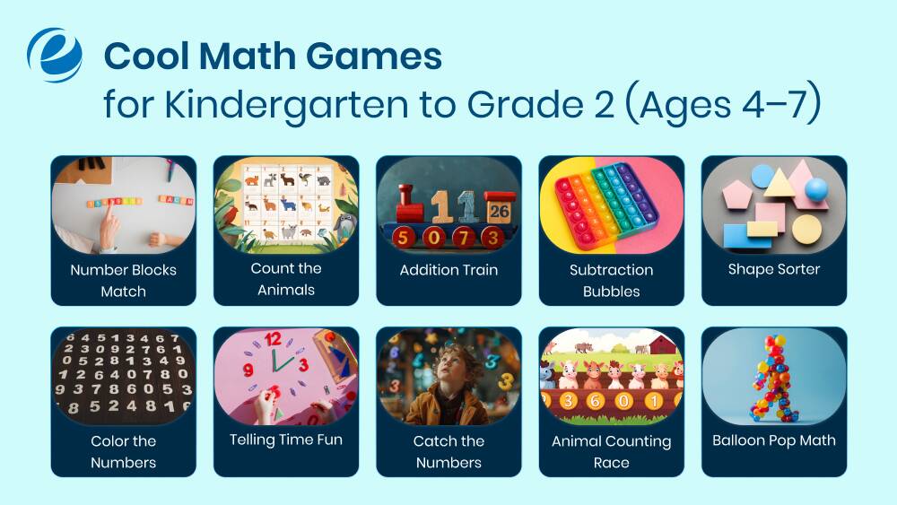 Cool Math Games for Kindergarten to Grade 2 (Ages 4–7)